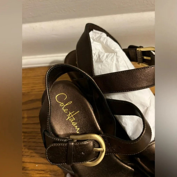 Cole Haan Leather Buckle Strappy Platform Wedge Shoes NWOT - Picture 7 of 8